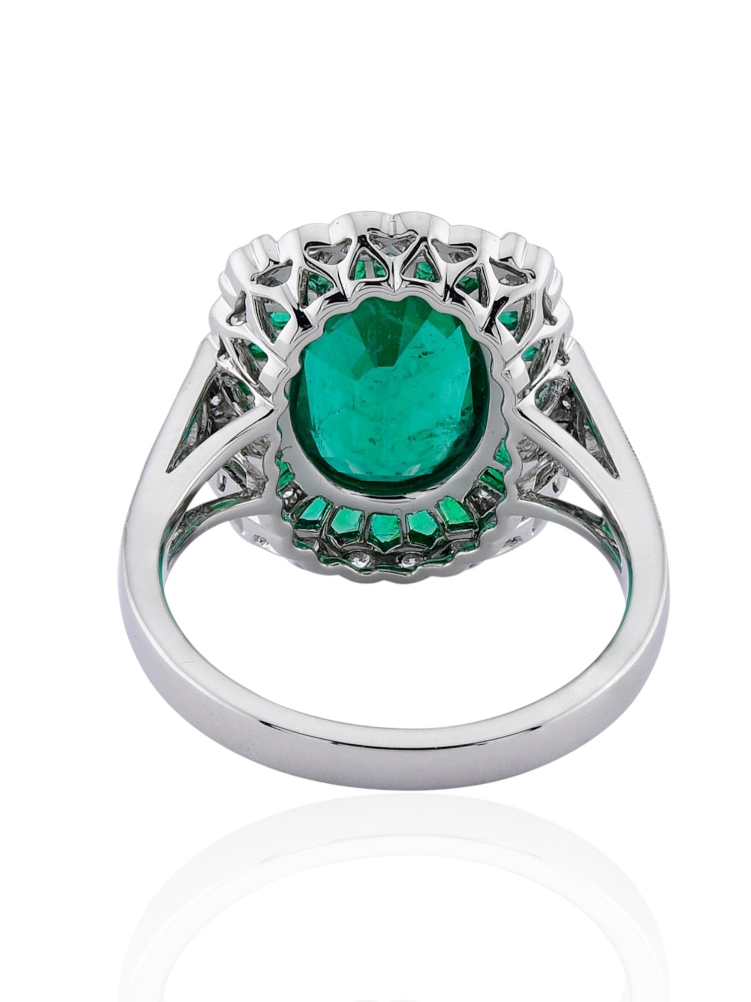 Sophia D Art Deco Emerald Halo Ring in Platinum