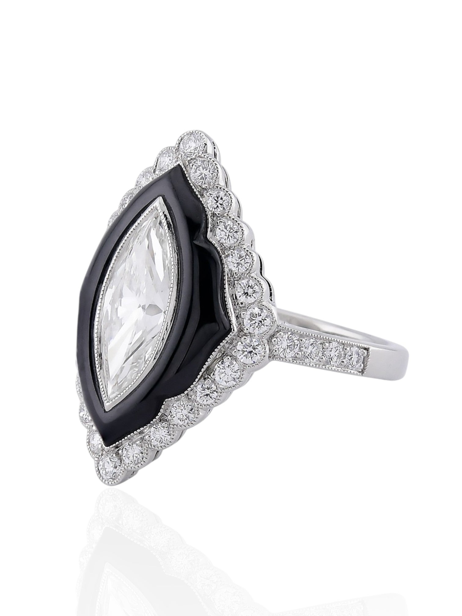 Sophia D Art Deco Marquise Diamond and Onyx Ring in Platinum