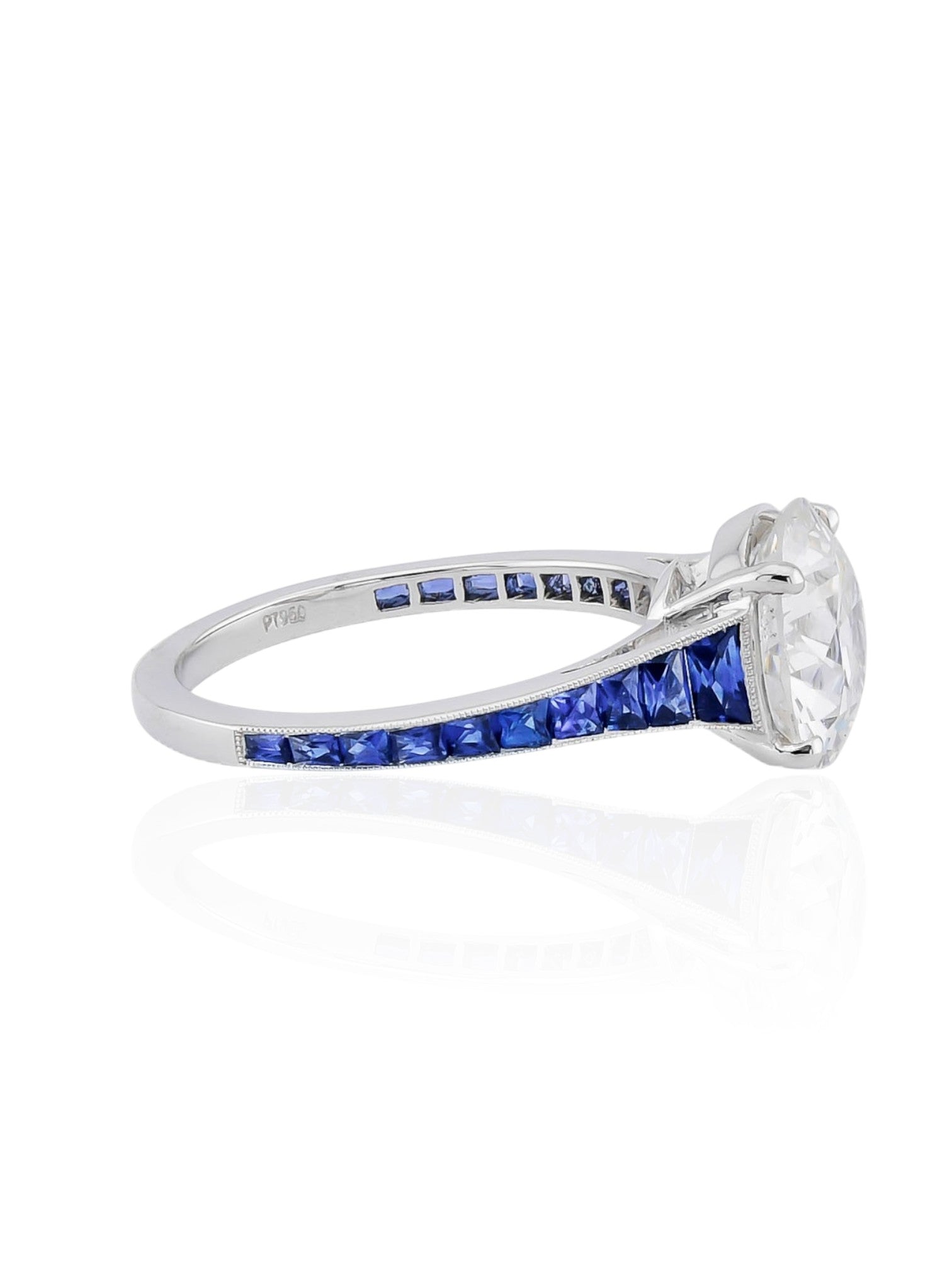 Sophia D Old European Cut Diamond and Sapphire Ring in Platinum