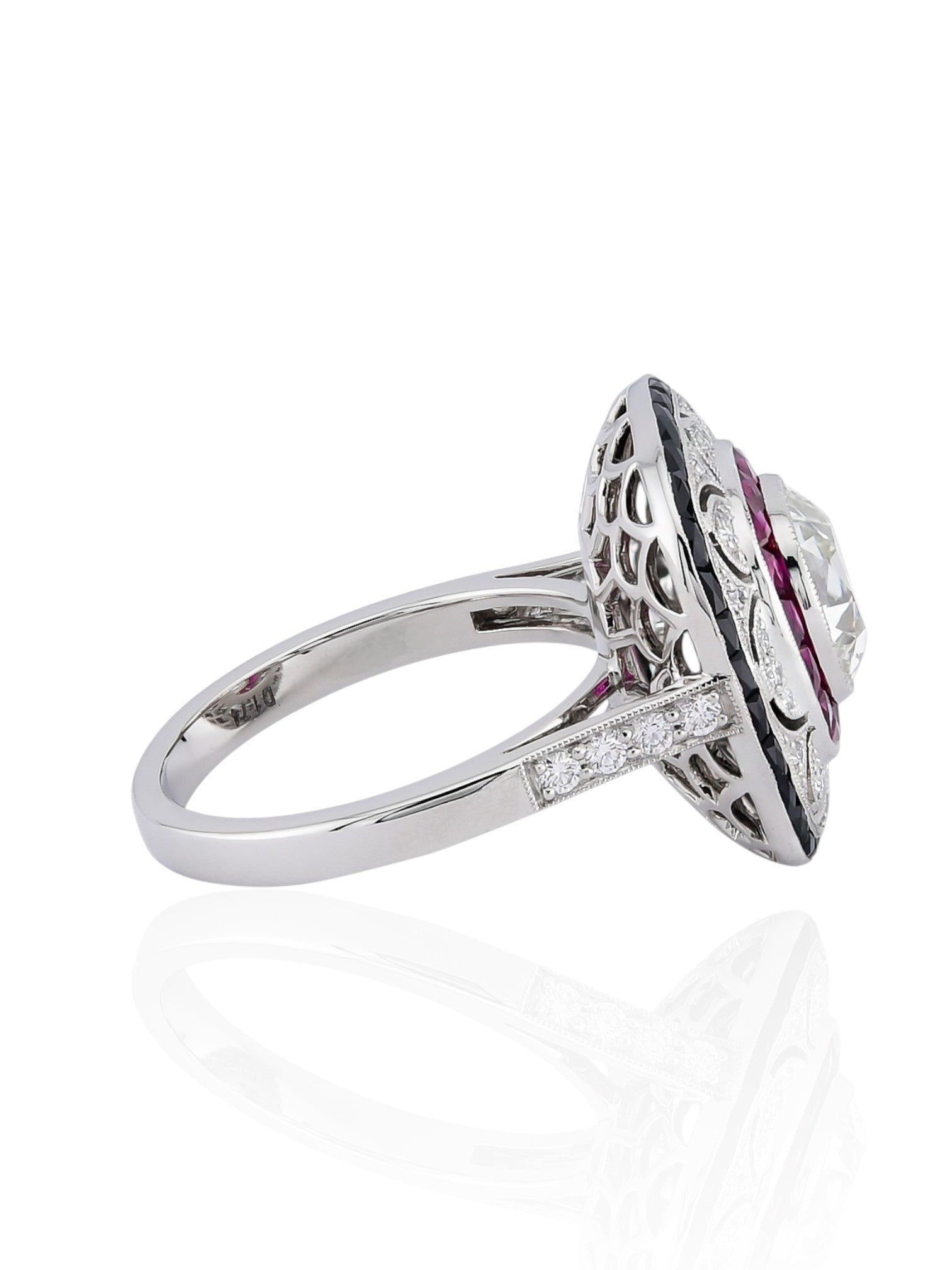 Sophia D Art Deco Ruby, Onyx, and Diamond Ring in Platinum