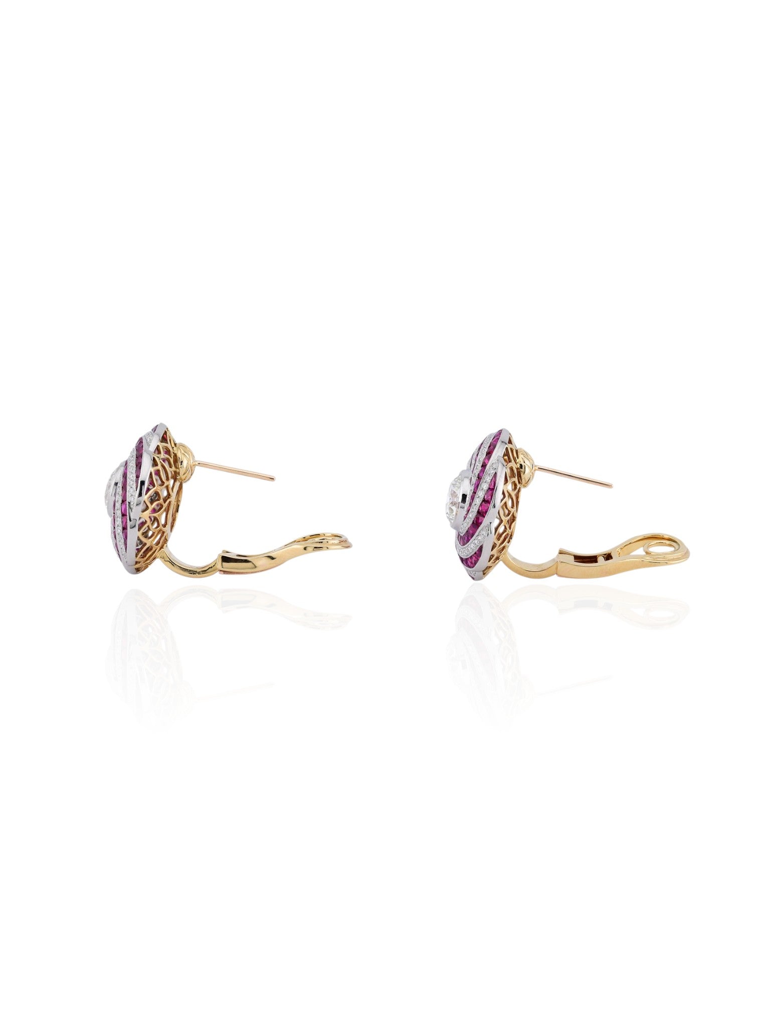 Sophia D Art Deco Ruby & Diamond Swirl Earrings in 18K Yellow Gold