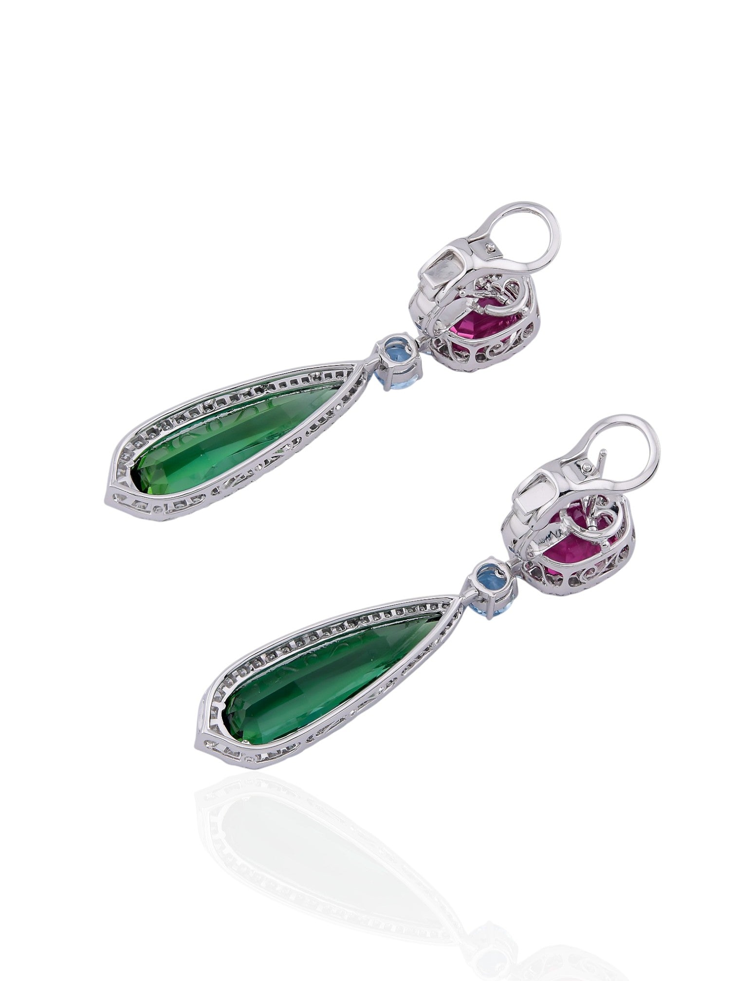 Sophia D Drop Earrings with Rubellite, Green Tourmaline, Aquamarine, and Diamonds in Platinum