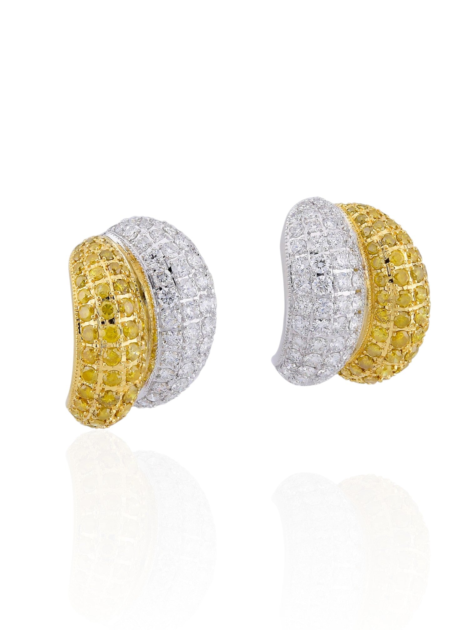 Sophia D Art Deco Yellow and White Diamond Earrings in Platinum and 18K Yellow Gold