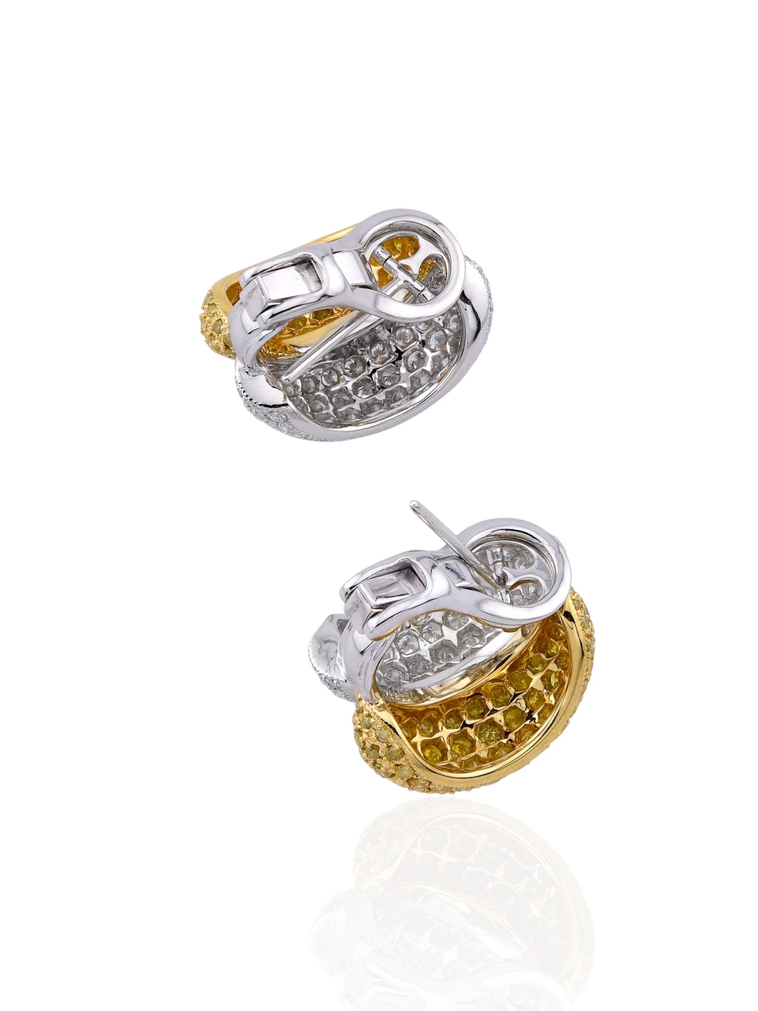 Sophia D Art Deco Yellow and White Diamond Earrings in Platinum and 18K Yellow Gold