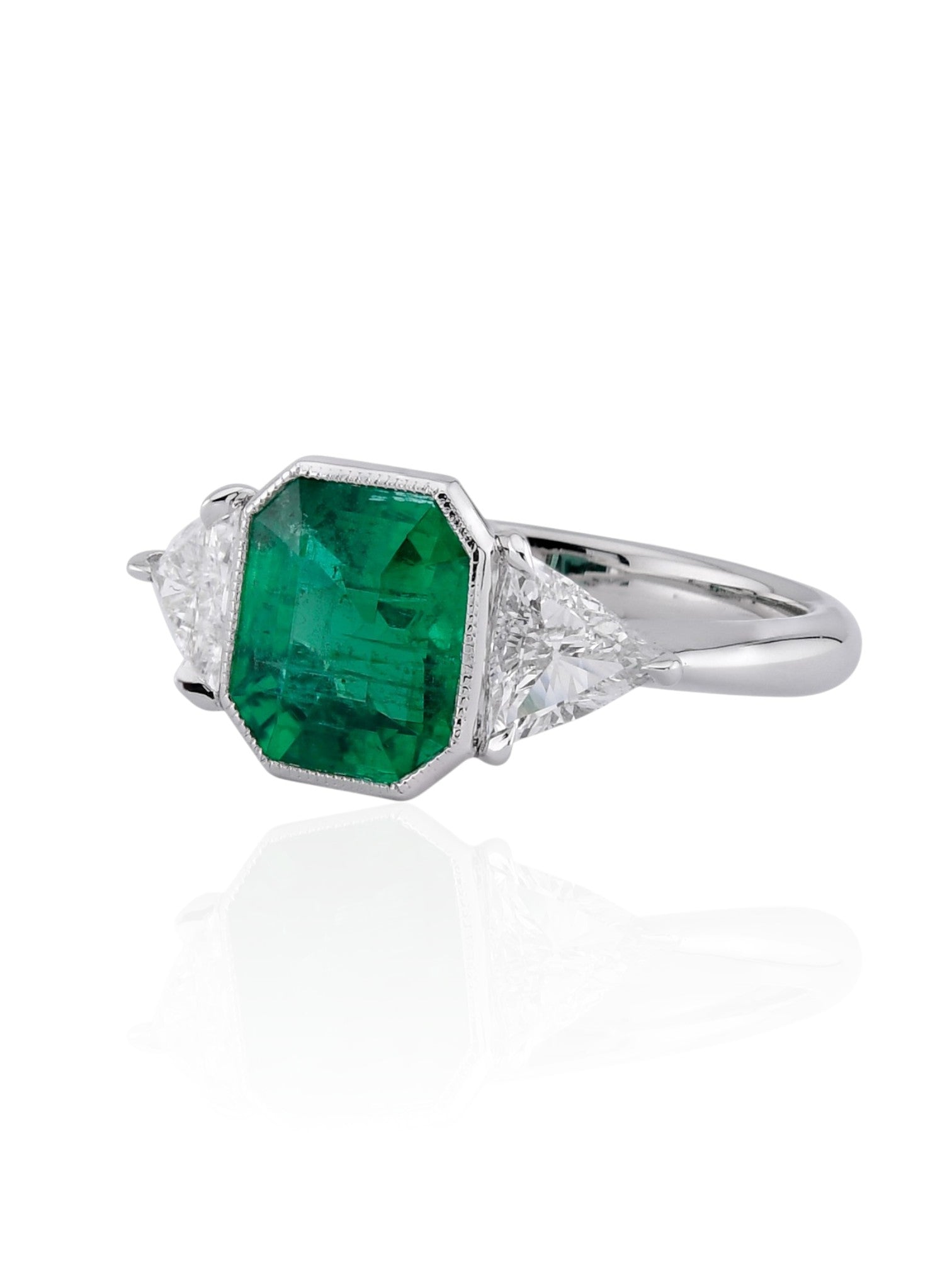 Sophia D Platinum Emerald and Diamond Three-Stone Ring