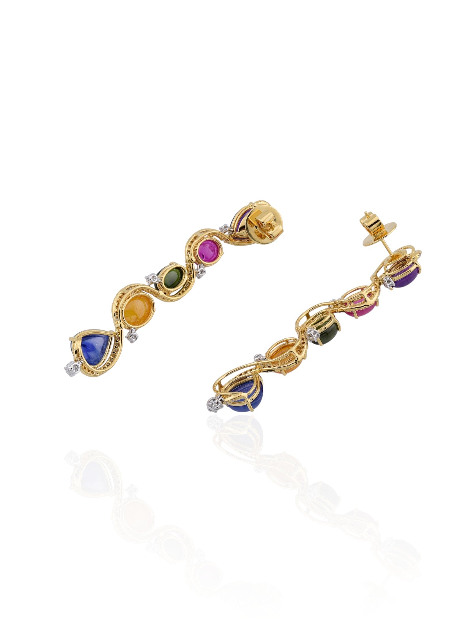 Sophia D Art Deco Multicolor Cabochon Earrings in Platinum & 18K Yellow Gold