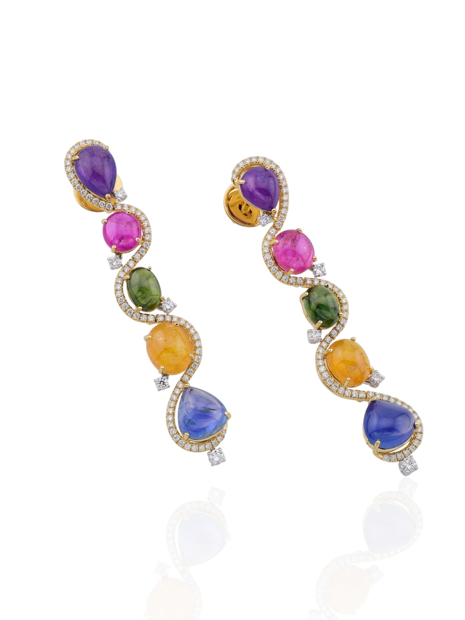 Sophia D Art Deco Multicolor Cabochon Earrings in Platinum & 18K Yellow Gold