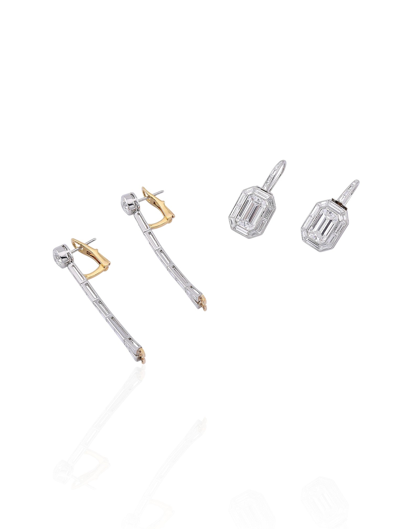 Sophia D Mosaic Art Deco Diamond Earrings in Platinum and 18K Yellow Gold