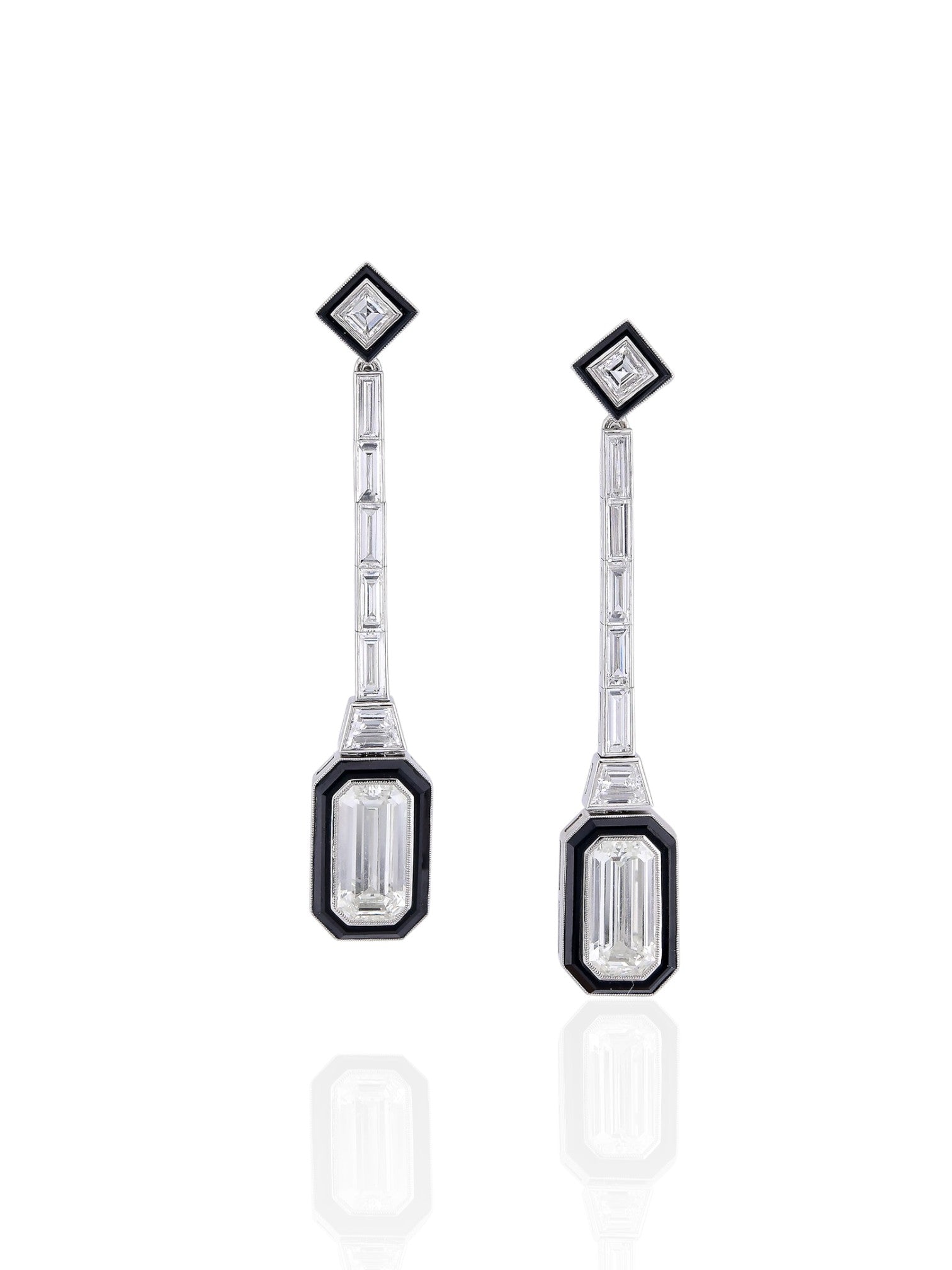 Sophia D Art Deco Emerald-Cut Diamond and Onyx Drop Earrings in Platinum & 18K Yellow Gold
