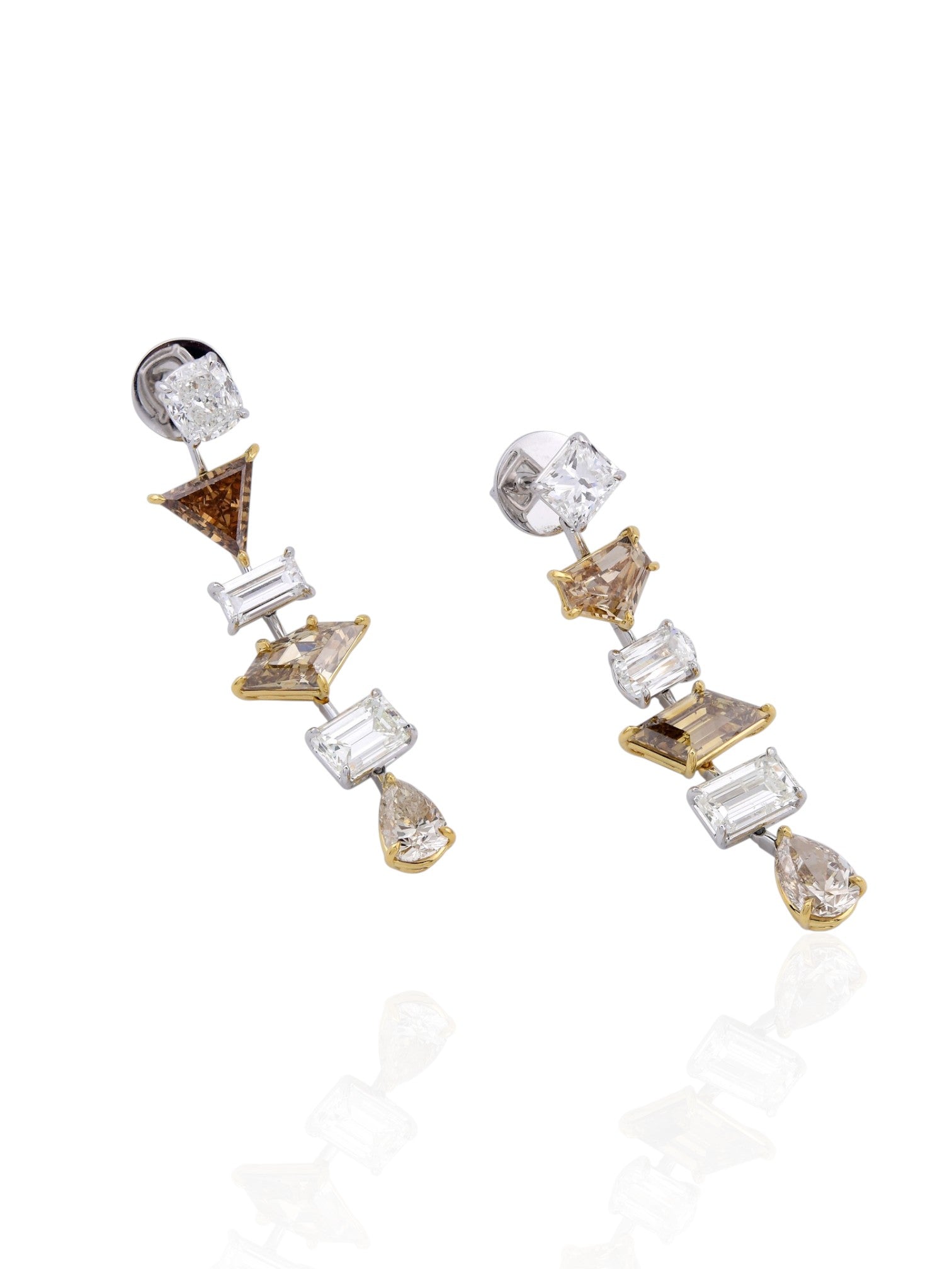 Sophia D Art Deco Diamond Drop Earrings in Platinum & 18K Yellow Gold