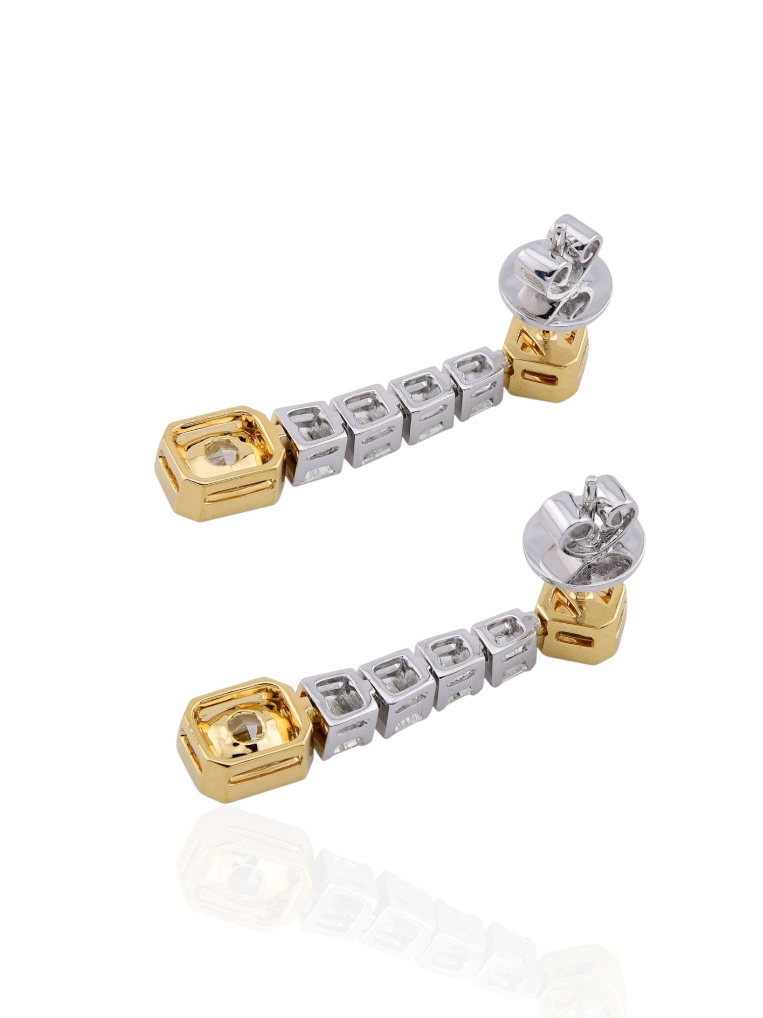 Sophia D Art Deco Yellow Diamond and Trapezoid Diamond Drop Earrings in Platinum & 18K Yellow Gold