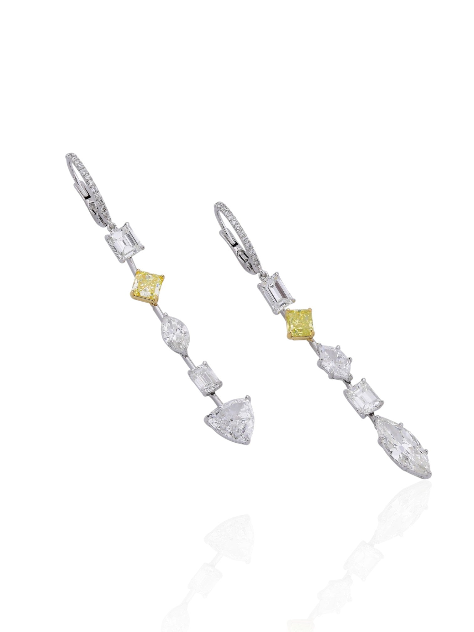 Sophia D Art Deco Yellow Diamond & White Diamond Drop Earrings in Platinum & 18K Yellow Gold