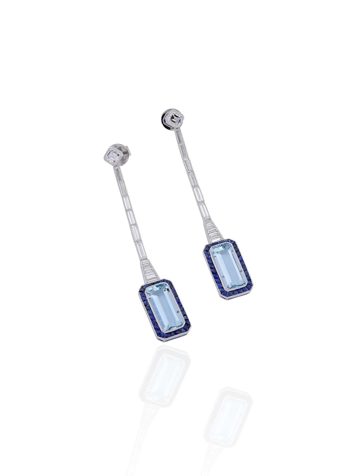 Sophia D Platinum Aquamarine, Diamond, and Sapphire Drop Earrings