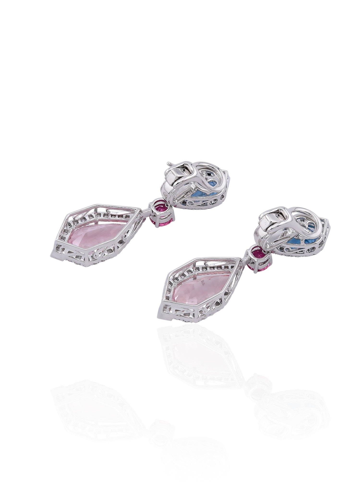 Sophia D Art Deco Morganite, Aquamarine & Ruby Earrings in Platinum