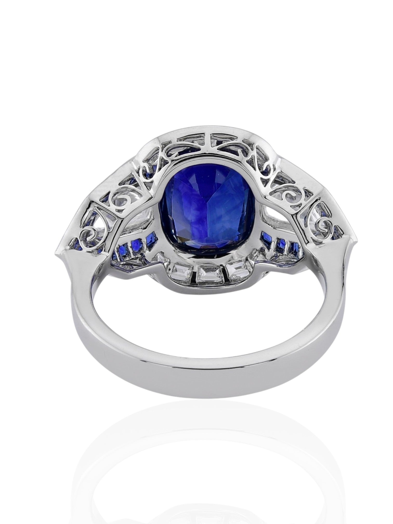Sophia D Art Deco Cushion Sapphire and Diamond Mosaic Ring in Platinum