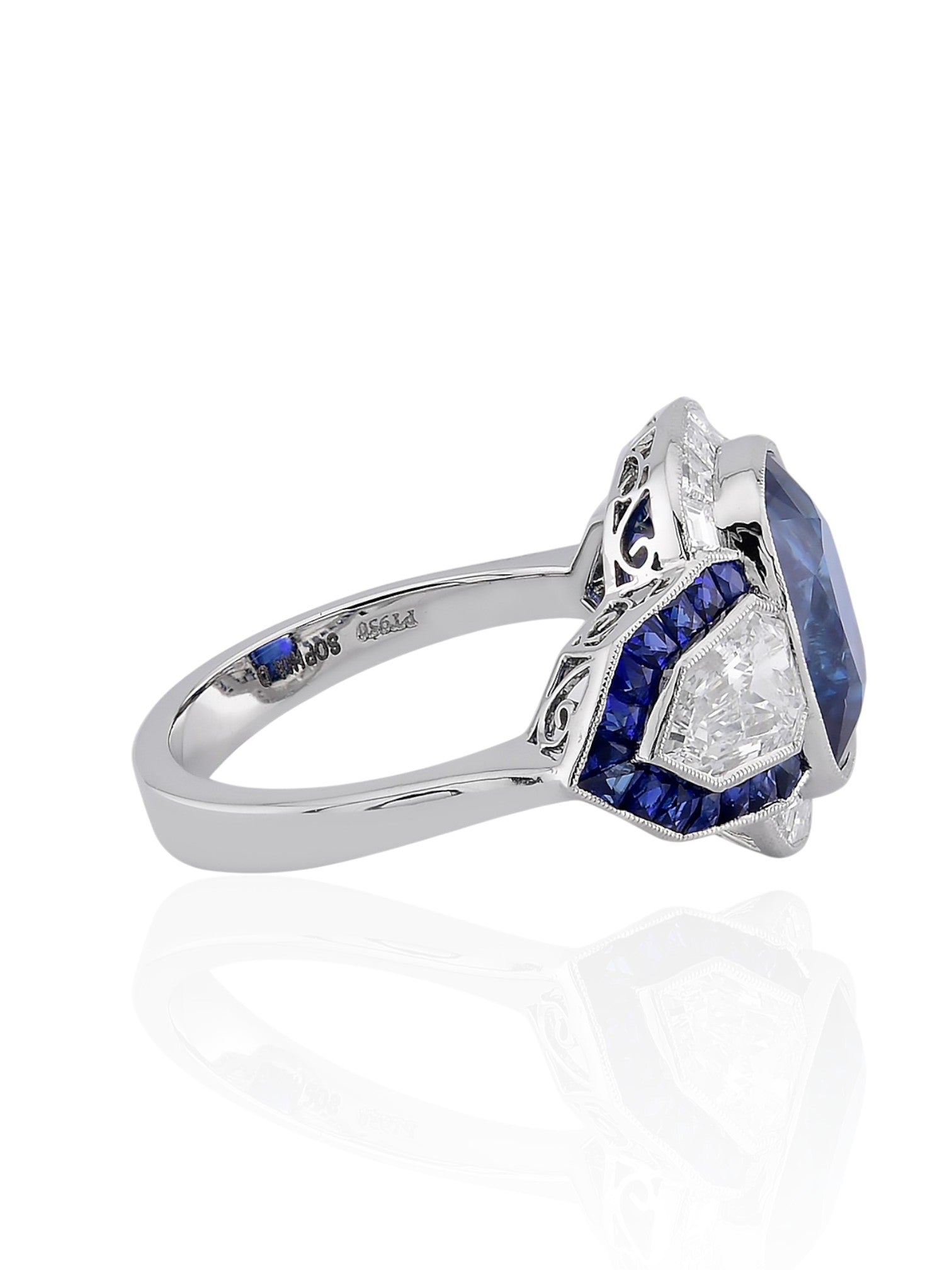 Sophia D Art Deco Cushion Sapphire and Diamond Mosaic Ring in Platinum