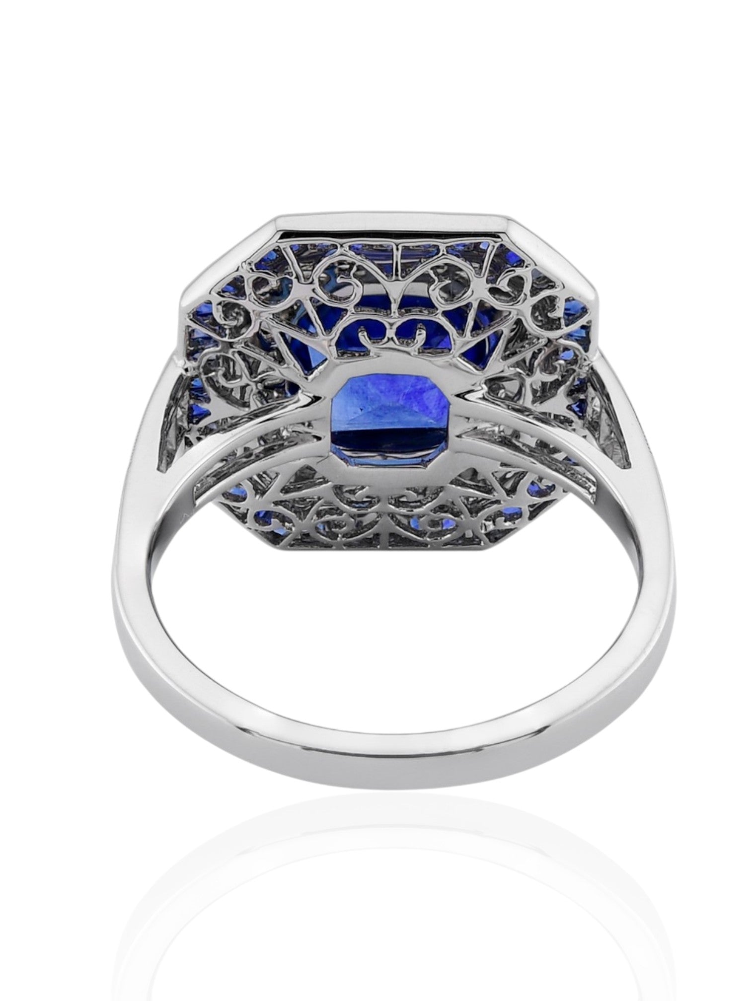 Sophia D Art Deco Sapphire, Rock Crystal, and Diamond Ring in Platinum
