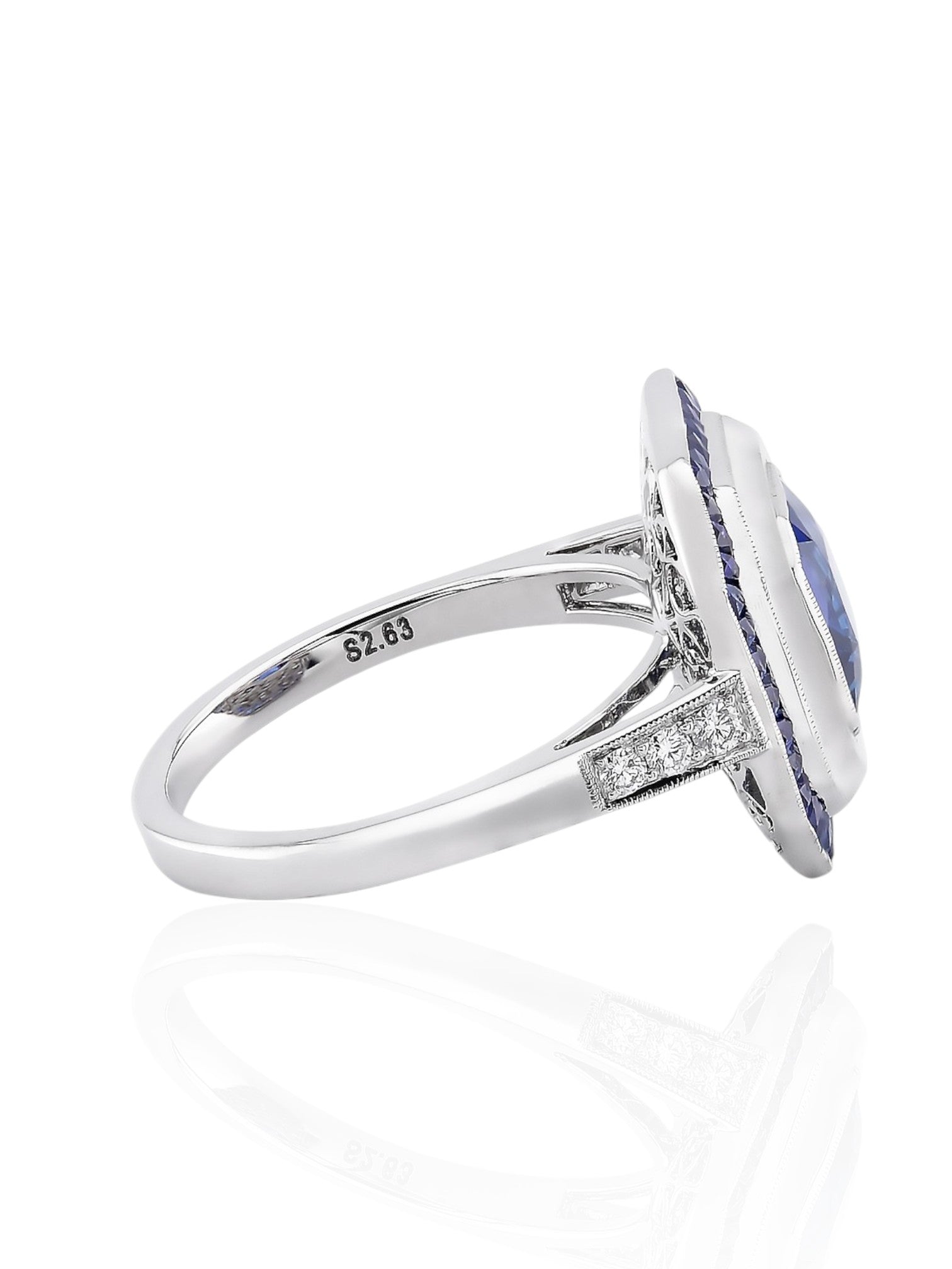 Sophia D Art Deco Sapphire, Rock Crystal, and Diamond Ring in Platinum