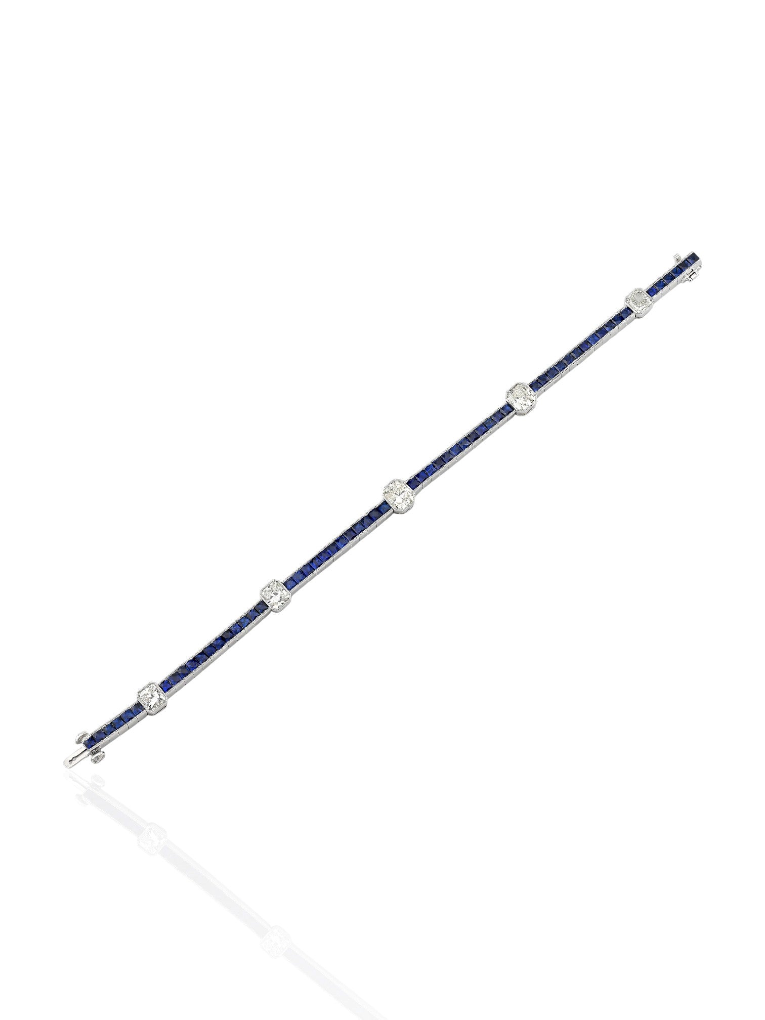Sophia D Sapphire and Radiant Cut Diamond Bracelet in Platinum