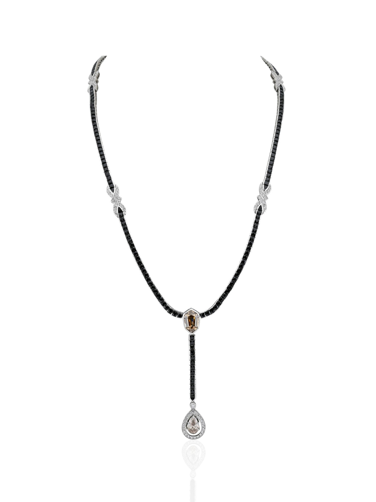 Sophia D Art Deco Onyx and Diamond Drop Necklace in Platinum
