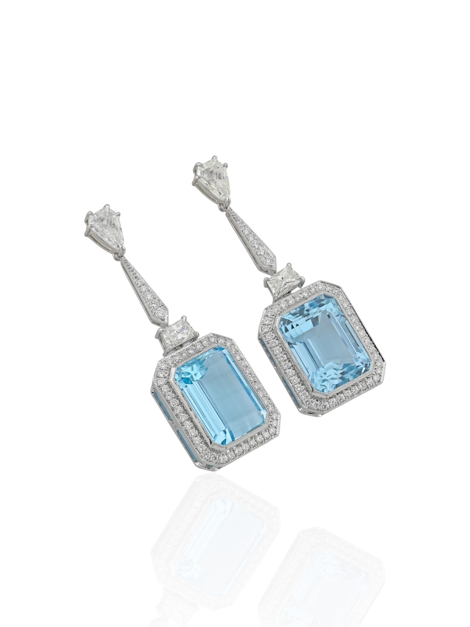 Sophia D Aquamarine and Mixed Shape Diamond Drop Earrings in Platinum