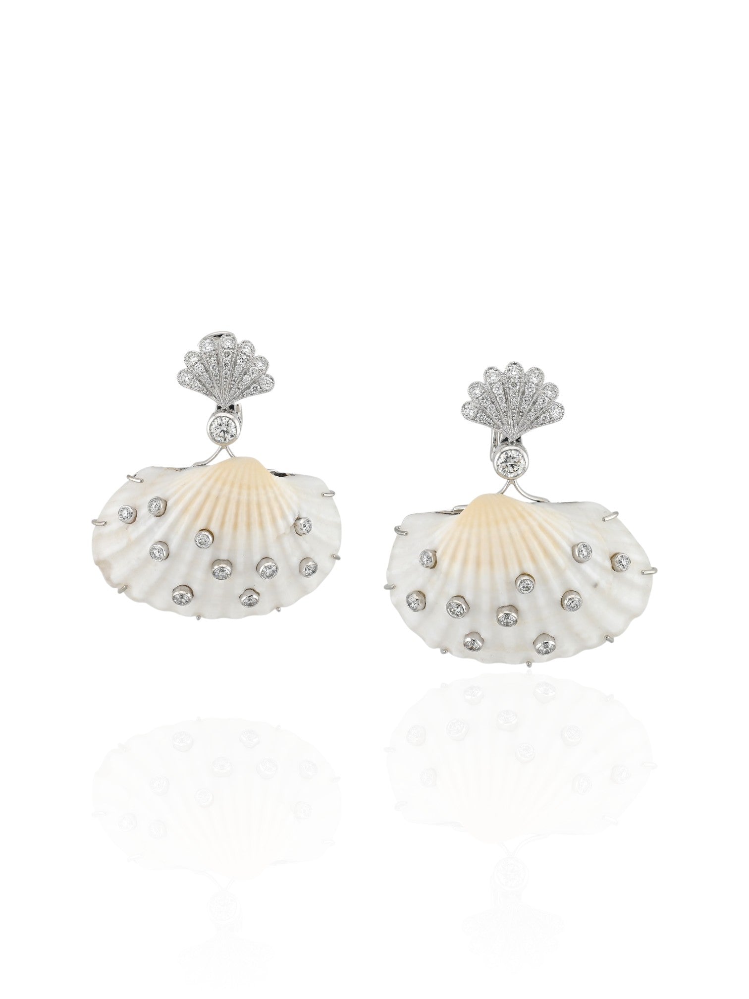 Sophia D Shell, Pearl and Diamond Earrings in Platinum