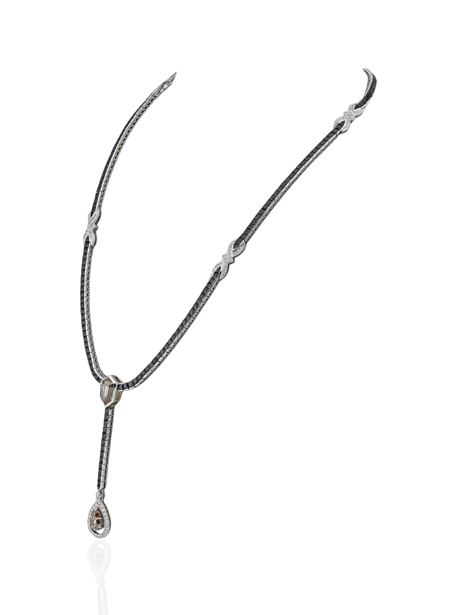 Sophia D Art Deco Onyx and Diamond Drop Necklace in Platinum