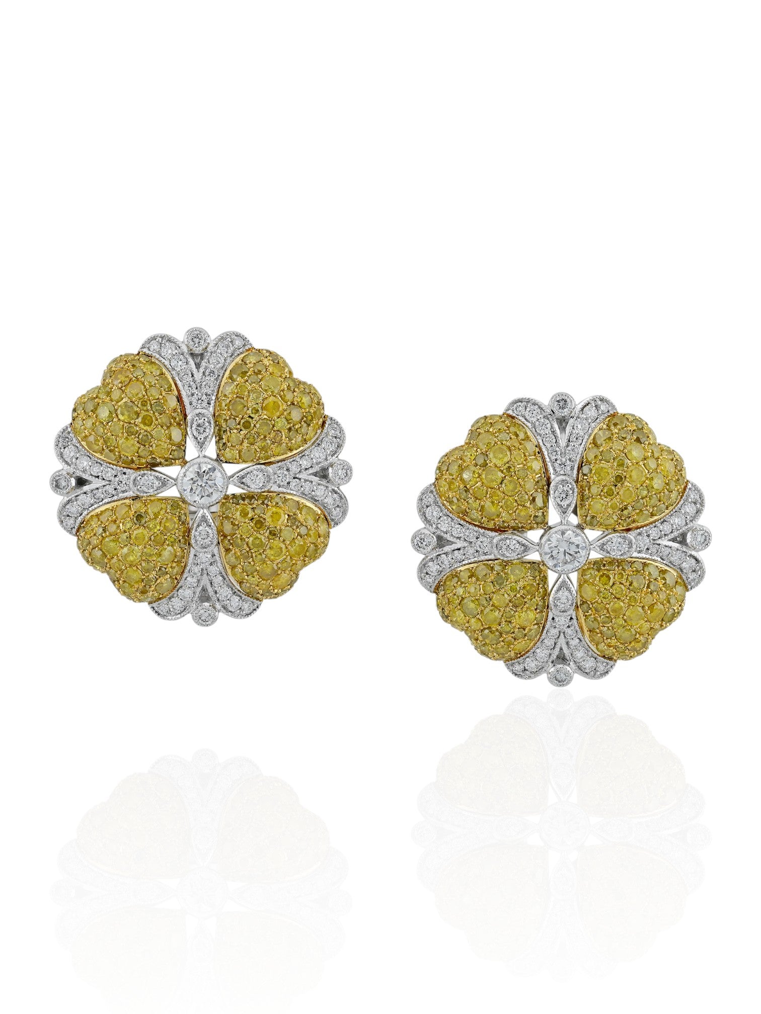 Sophia D Yellow and White Diamond Floral Earrings Platinum & 18K Yellow Gold