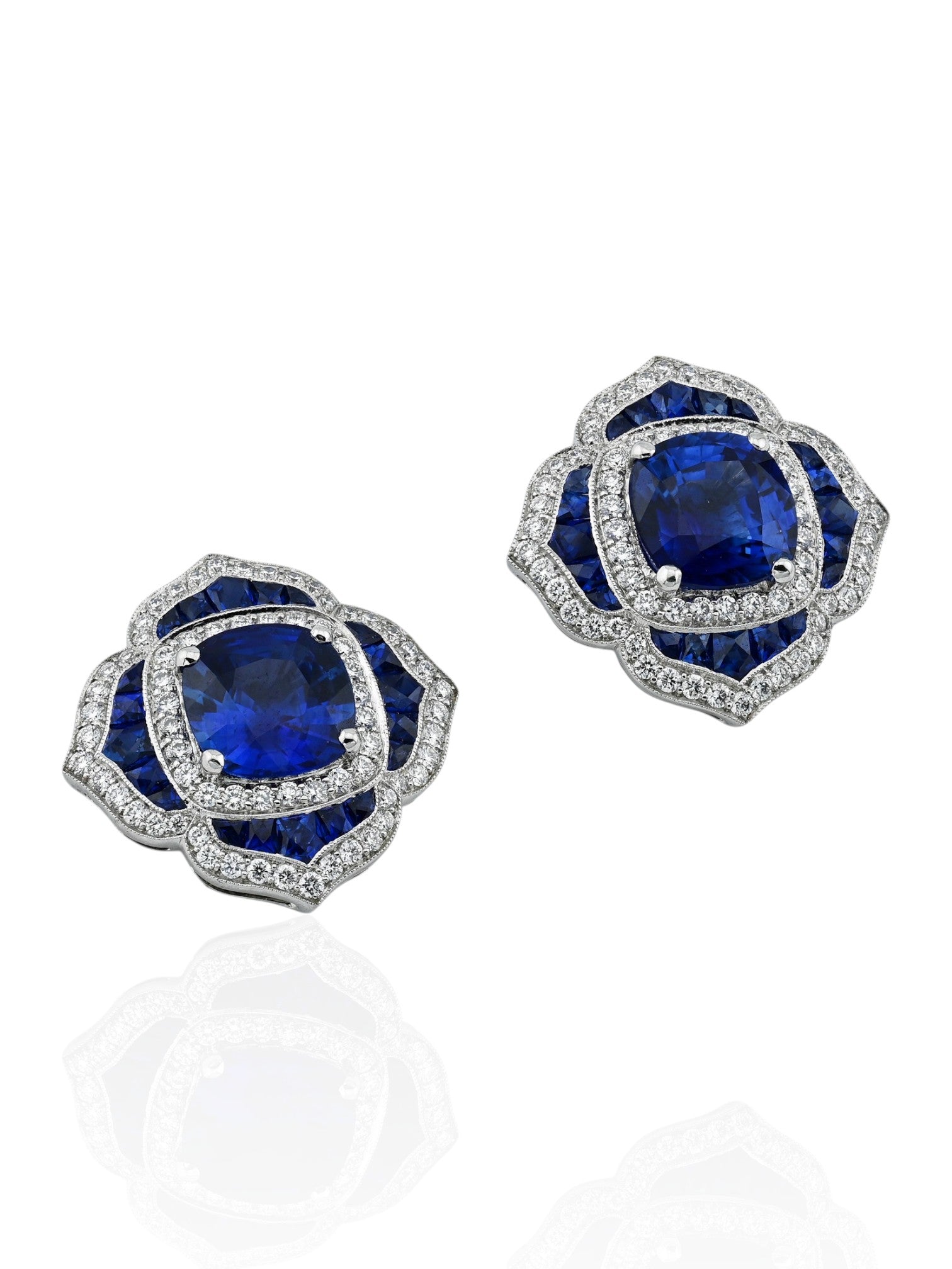 Sophia D Sapphire and Diamond Floral Earrings in Platinum