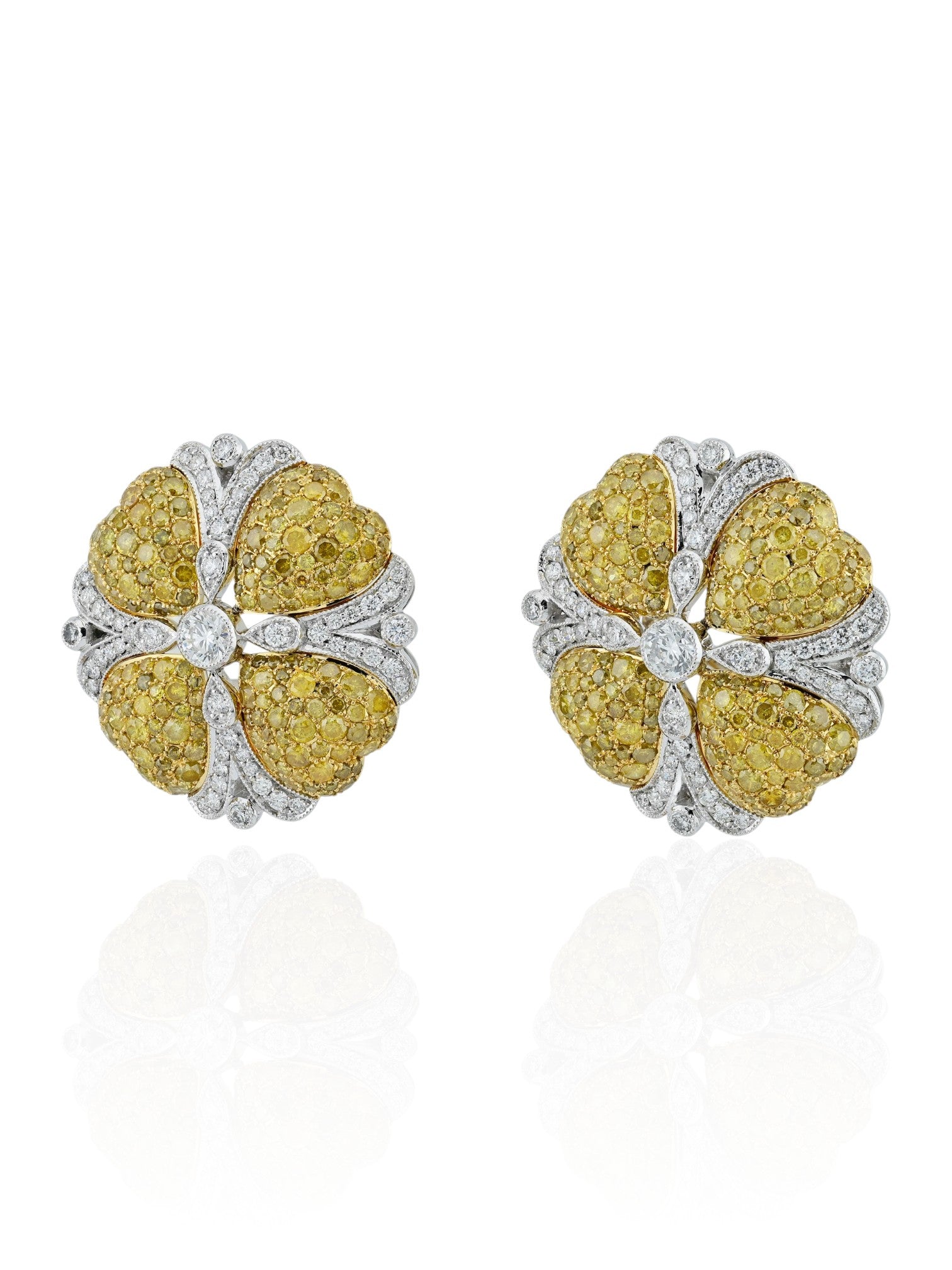 Sophia D Yellow and White Diamond Floral Earrings Platinum & 18K Yellow Gold