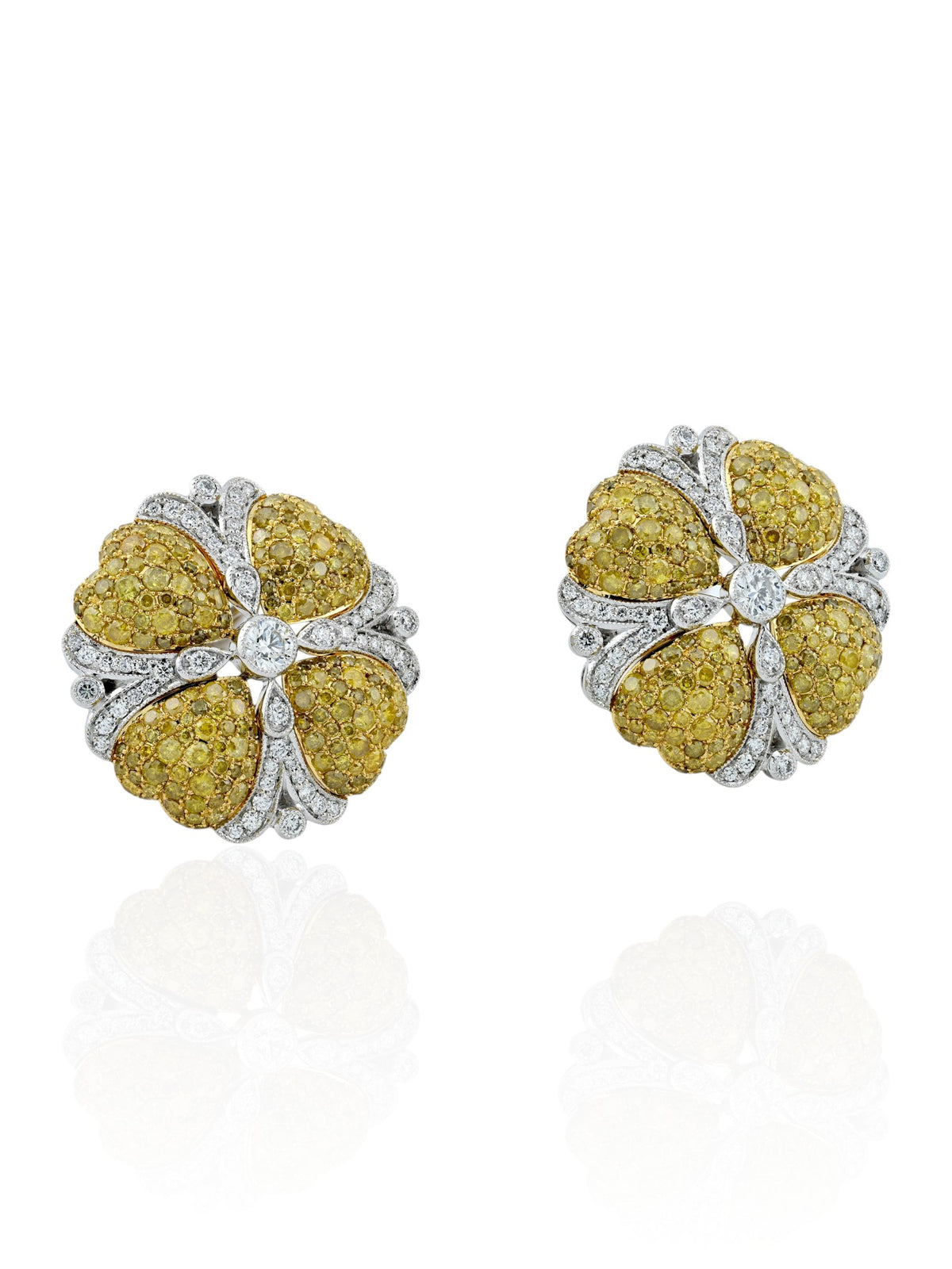 Sophia D Yellow and White Diamond Floral Earrings Platinum & 18K Yellow Gold