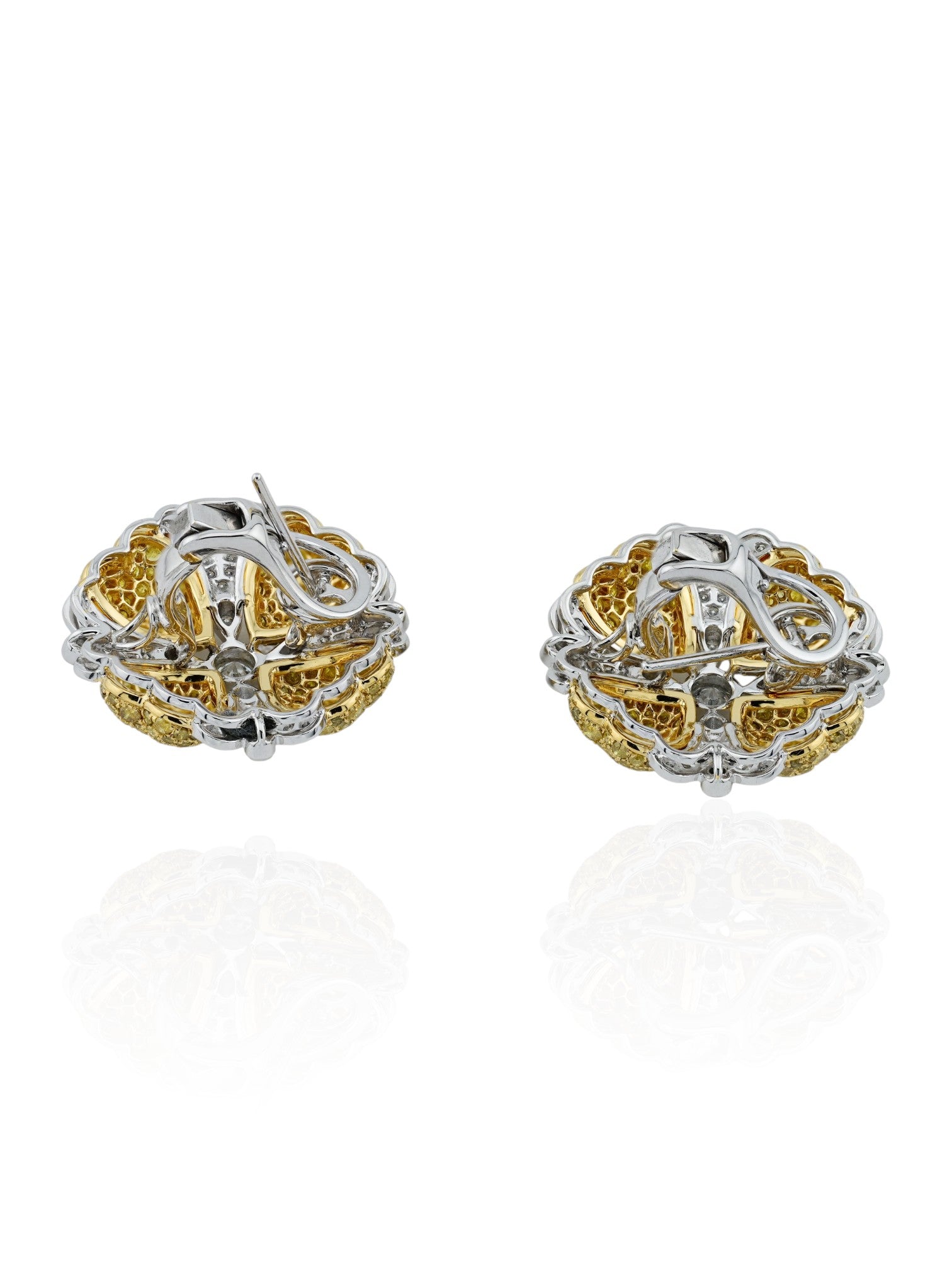 Sophia D Yellow and White Diamond Floral Earrings Platinum & 18K Yellow Gold