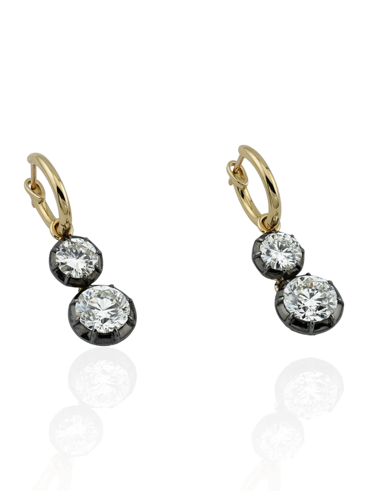 Sophia D Round Diamond Drop Earrings in 18K Yellow Gold and Silver