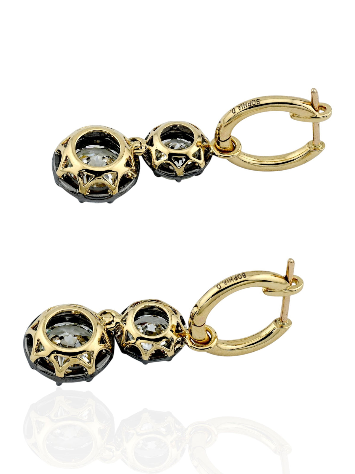 Sophia D Round Diamond Drop Earrings in 18K Yellow Gold and Silver