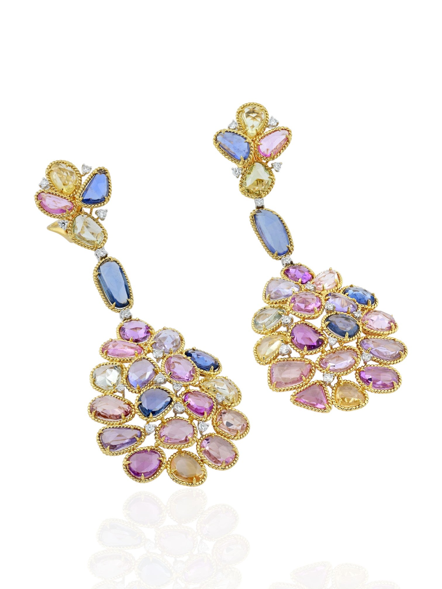 Sophia D Fancy Color Sapphire and Diamond Drop Earrings Platinum & 18K Yellow Gold