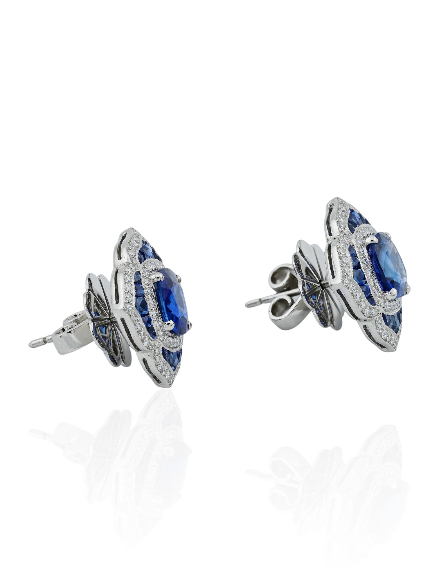 Sophia D Sapphire and Diamond Floral Earrings in Platinum