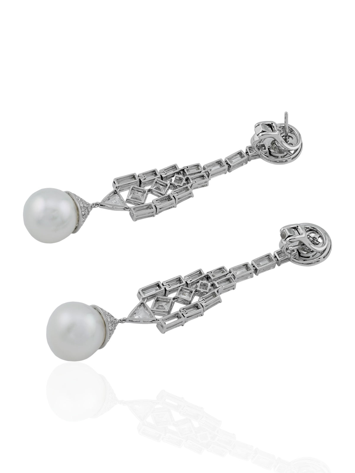 Sophia D Pearl and Diamond Art Deco Drop Earrings in Platinum