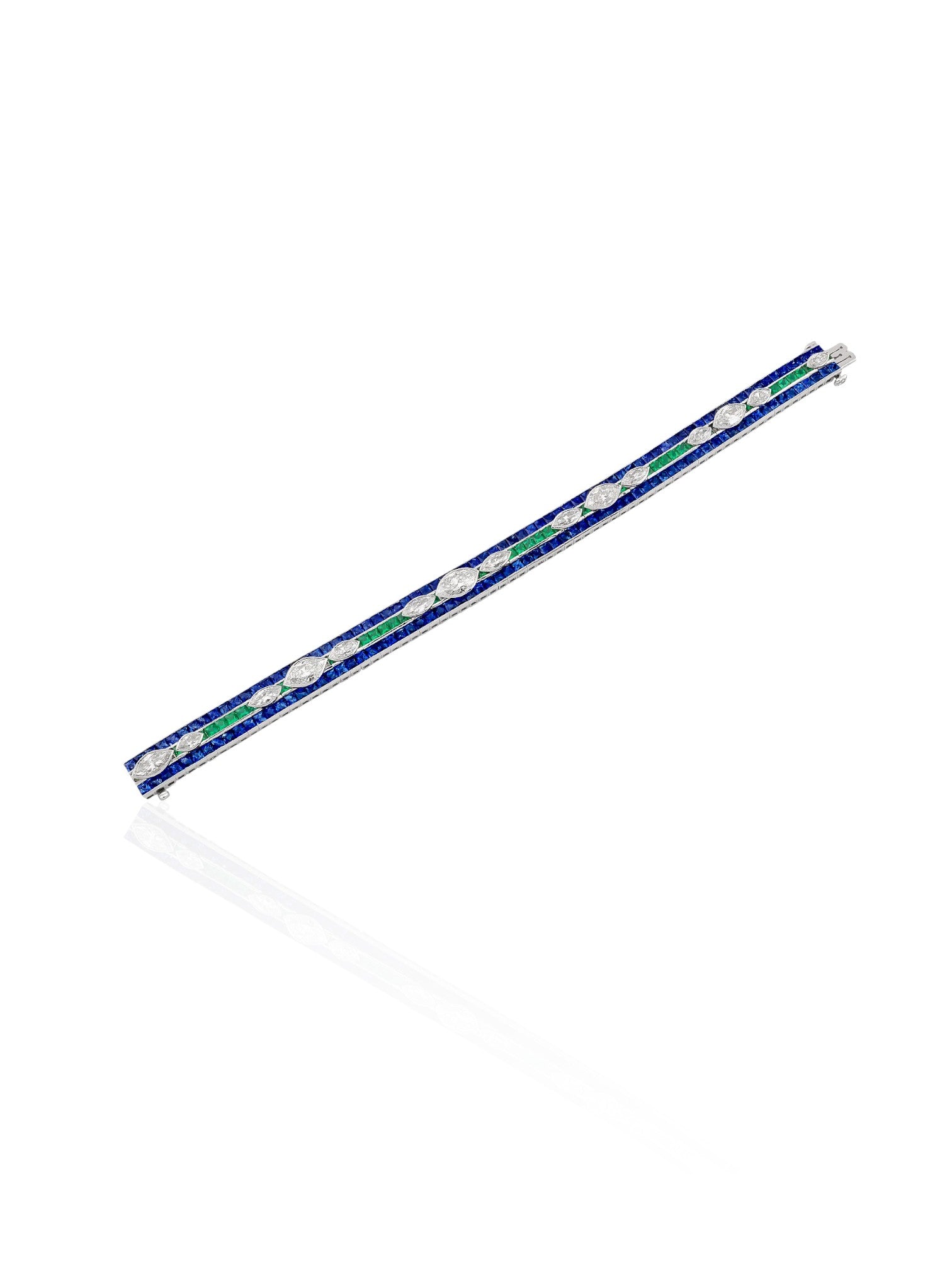 Sophia D One-of-a-Kind Art Deco Emerald, Sapphire, and Marquise Diamond Bracelet in Platinum