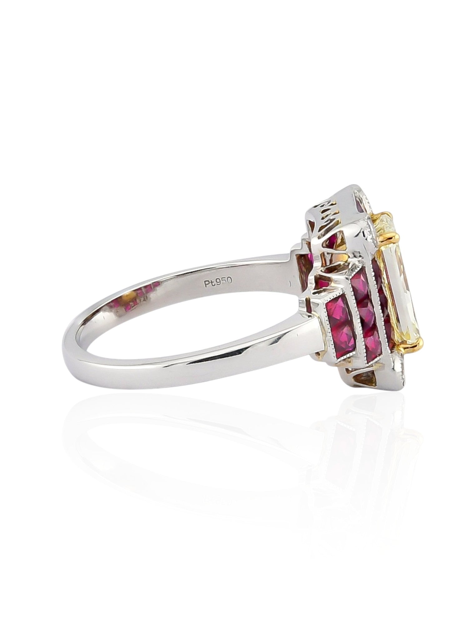 Sophia D Yellow Diamond and Ruby Art Deco Ring in Platinum and 18K Yellow Gold