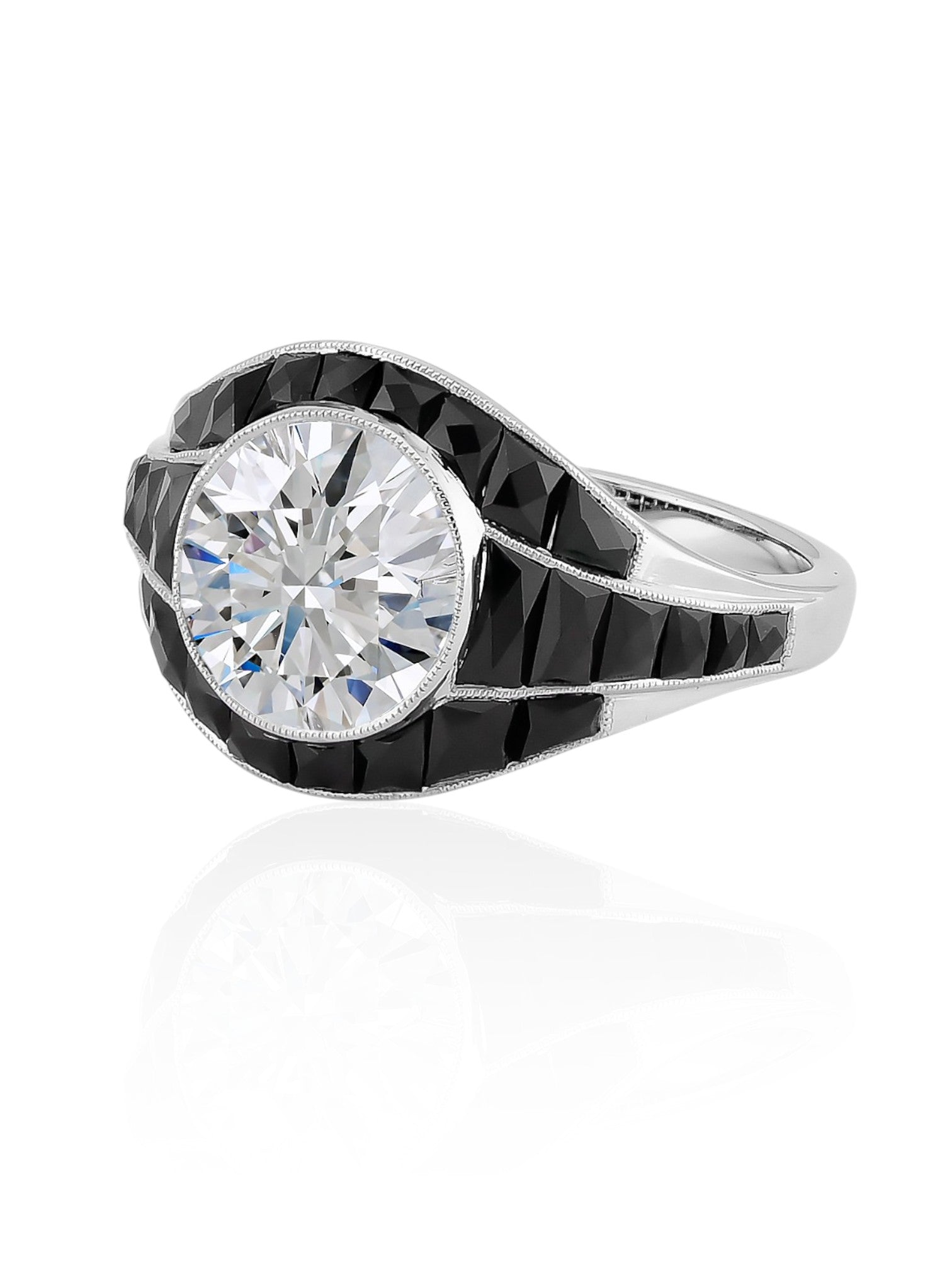 Sophia D Art Deco 2.75 Carat Round Diamond and Onyx Ring in Platinum