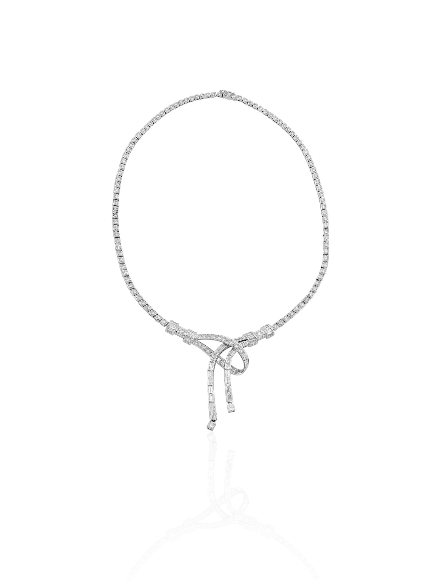Sophia D Art Deco Diamond Bow Necklace in Platinum