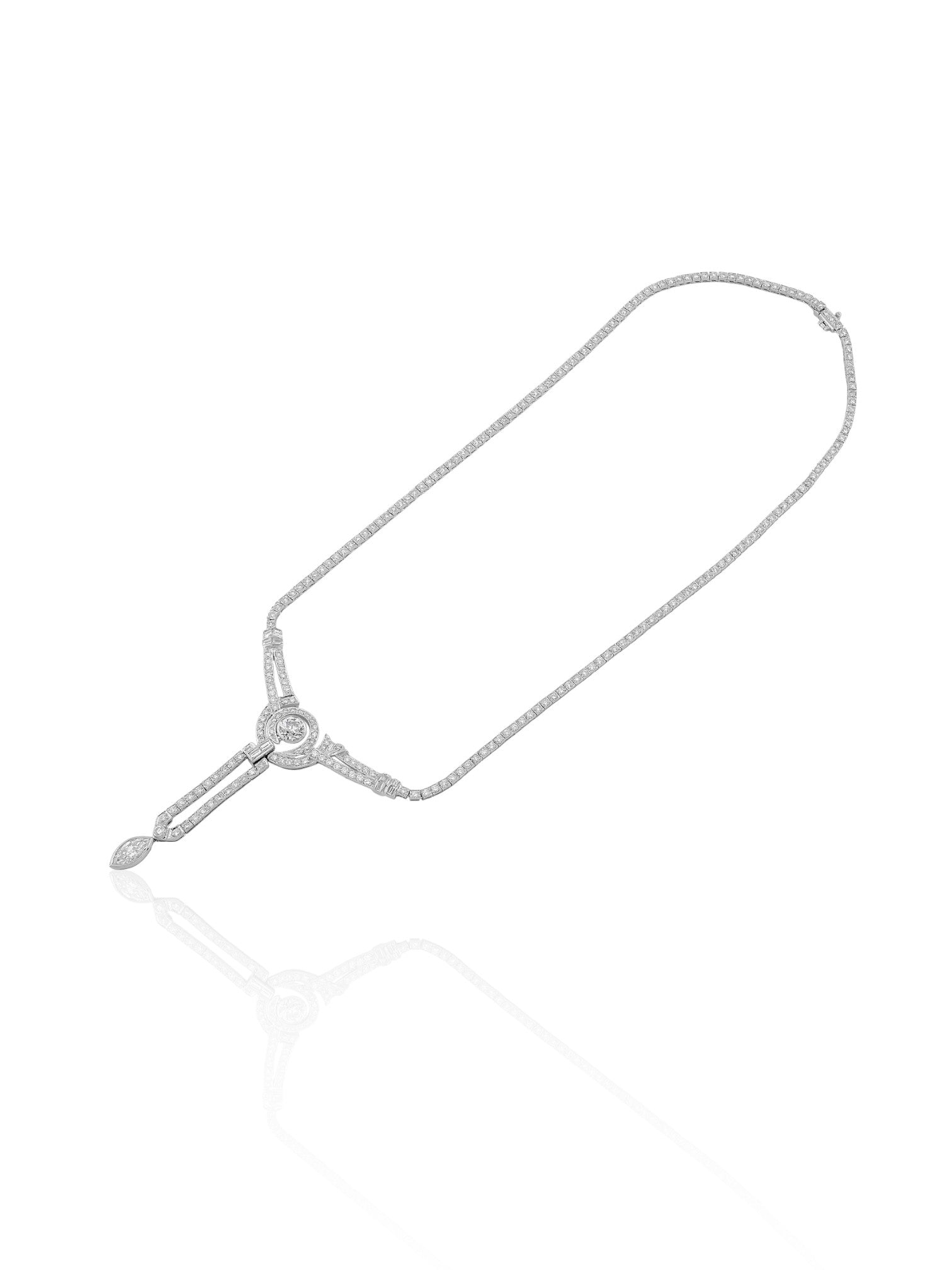 Sophia D Deco Drop Diamond Necklace in Platinum