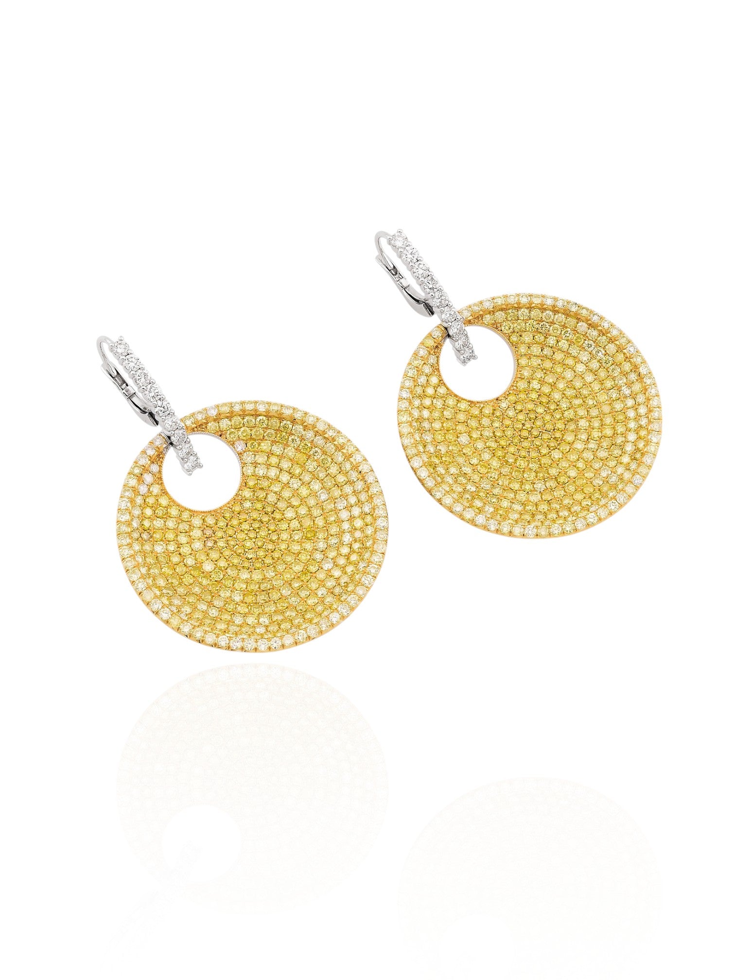 Sophia D Yellow and White Diamond Circle Drop Earrings in Platinum and 18K Yellow Gold