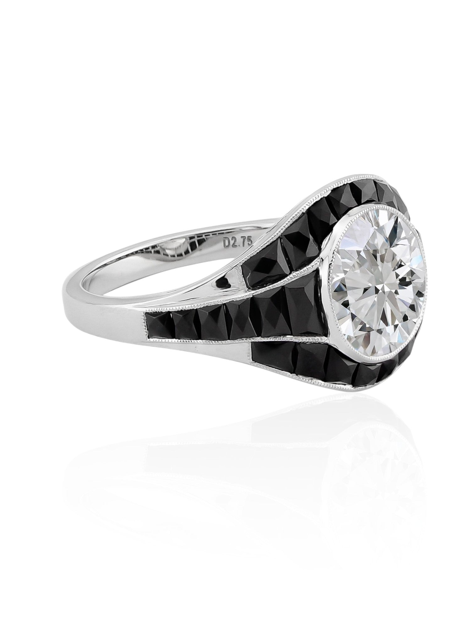 Sophia D Art Deco 2.75 Carat Round Diamond and Onyx Ring in Platinum
