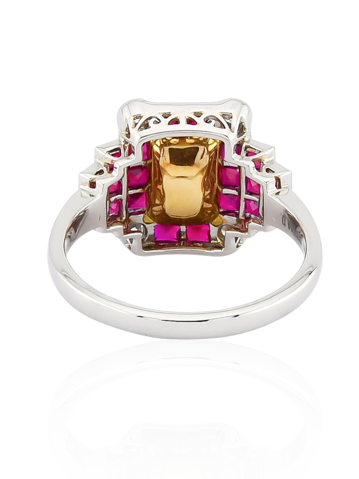 Sophia D Yellow Diamond and Ruby Art Deco Ring in Platinum and 18K Yellow Gold