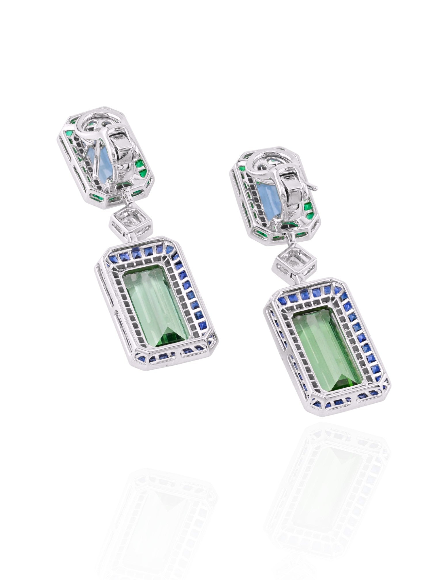 Sophia D Art Deco Multi-Gemstone Drop Earrings in Platinum