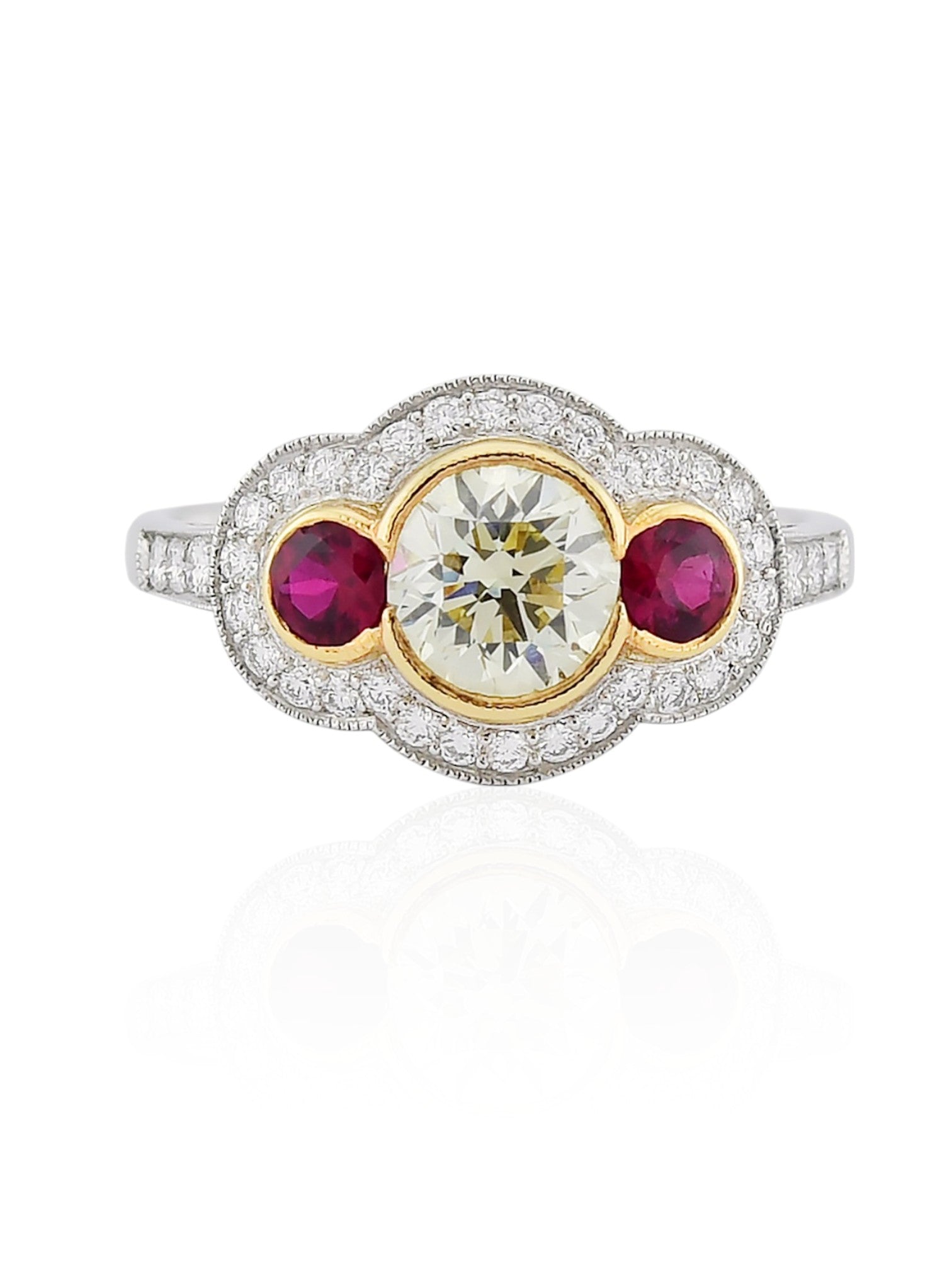 Sophia D Ruby and Yellow Diamond Ring in Platinum and 18K Yellow Gold