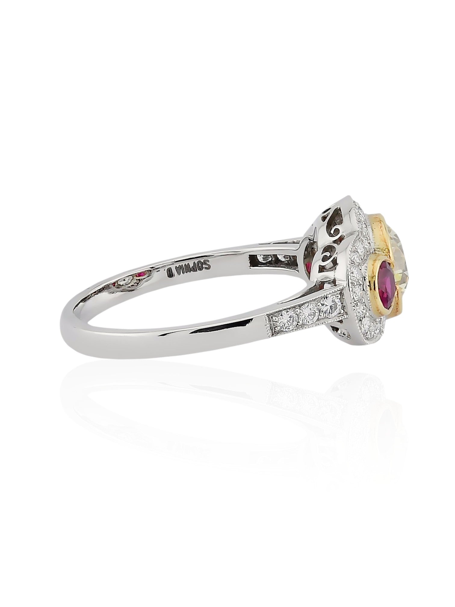 Sophia D Ruby and Yellow Diamond Ring in Platinum and 18K Yellow Gold