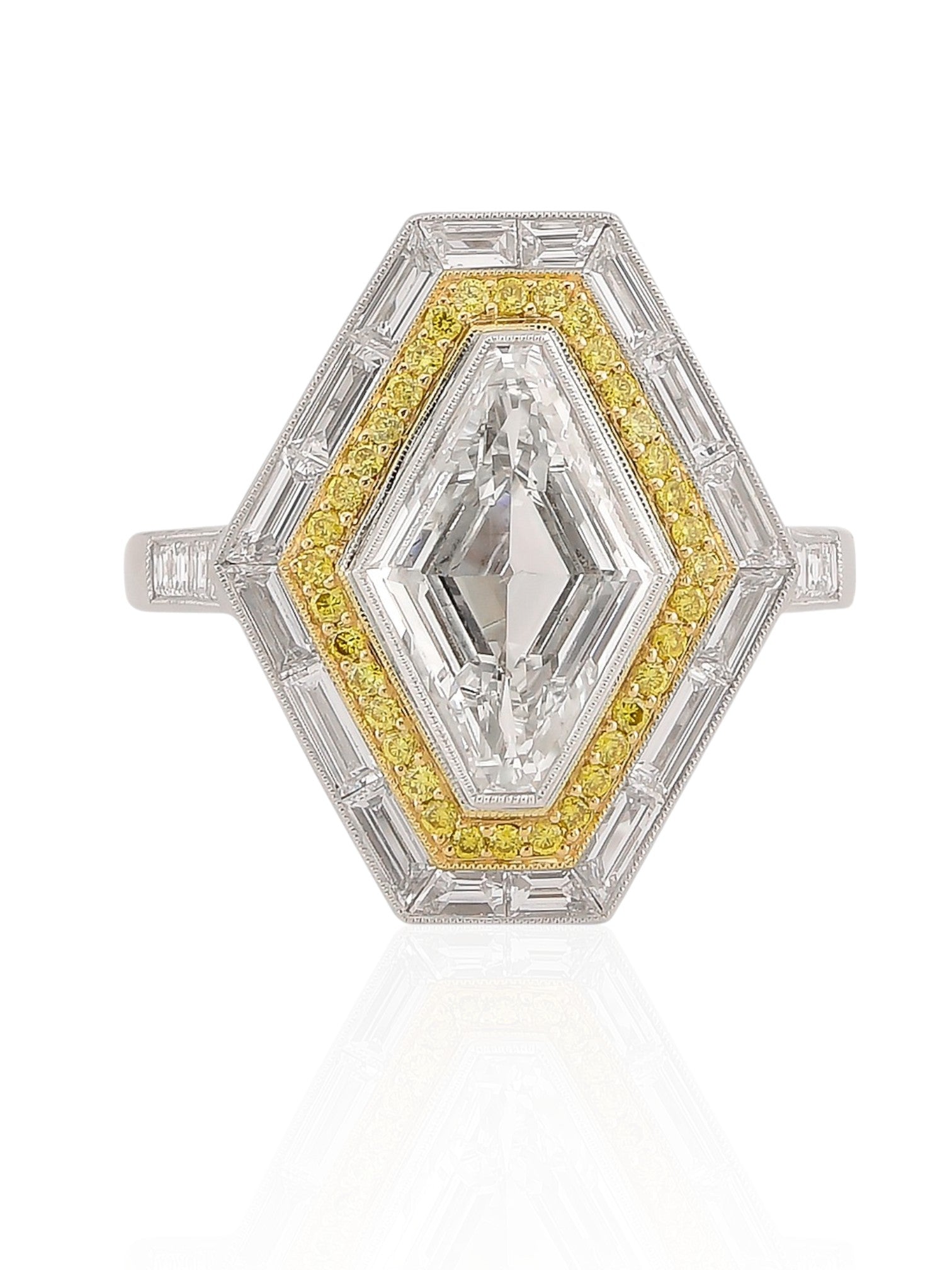 Sophia D Art Deco Mosaic 1.54 Carat Diamond and Yellow Diamond Ring in Platinum and 18K Yellow Gold