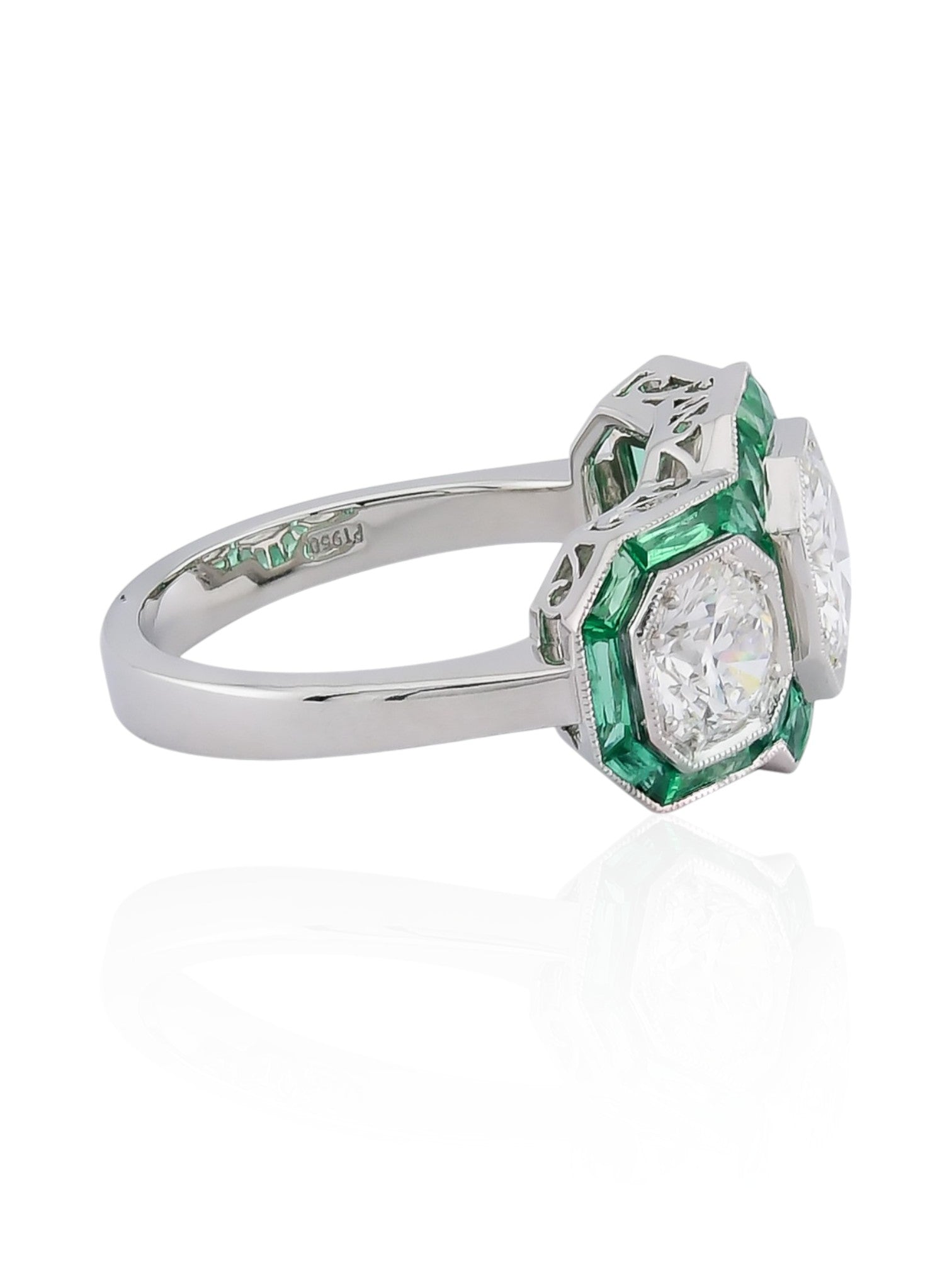 Sophia D Three-Stone Emerald and Diamond Ring in Platinum